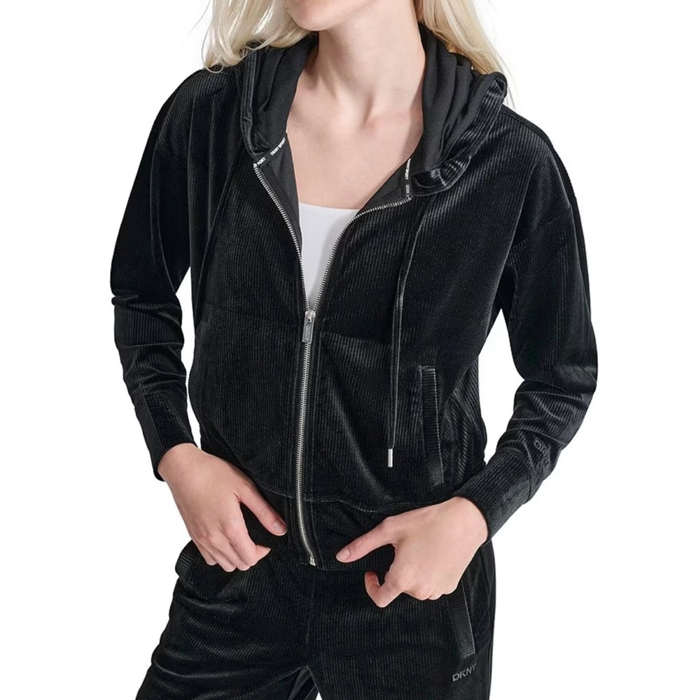 DKNY Sport Black Velvet Hoodie M EUC